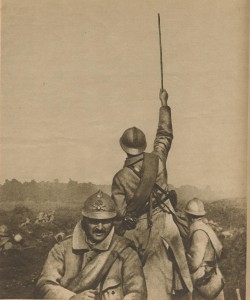 Officier levant sa canne avant une attaque en 1916