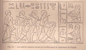 Le bâton pour faire payer l'impôt dans l'ancienne Egypte