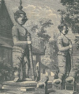 Gardiens de la pagode de Sommona-Kodam à Bankok - Siam