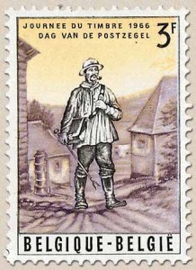 Bâton ou canne de facteur sur timbre-poste belge de 1966