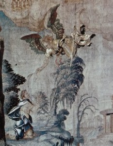 Bâton de l'ange remis à St Mammès - tapisserie Langres 16e s