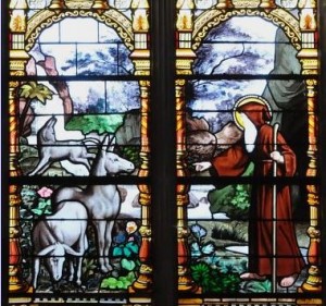 Saint Antoine et les ânes sauvages - vitrail de l'église Saint-Thibault à Joigny - 1876